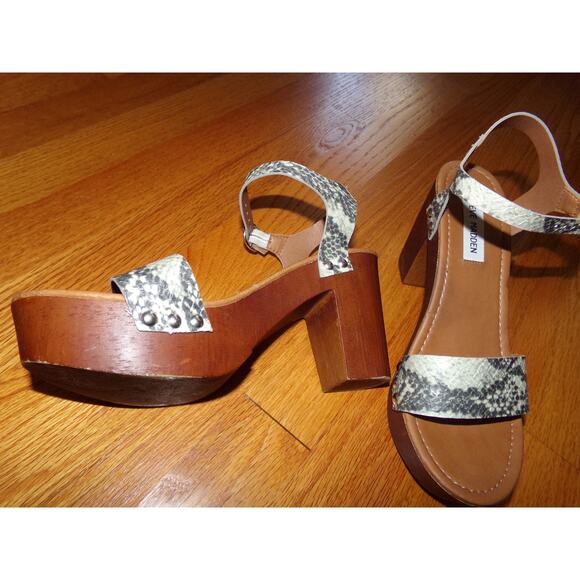 Steve Madden Luna retro‎ wooden look sole platform sandals 7 EUC - Picture 2 of 7